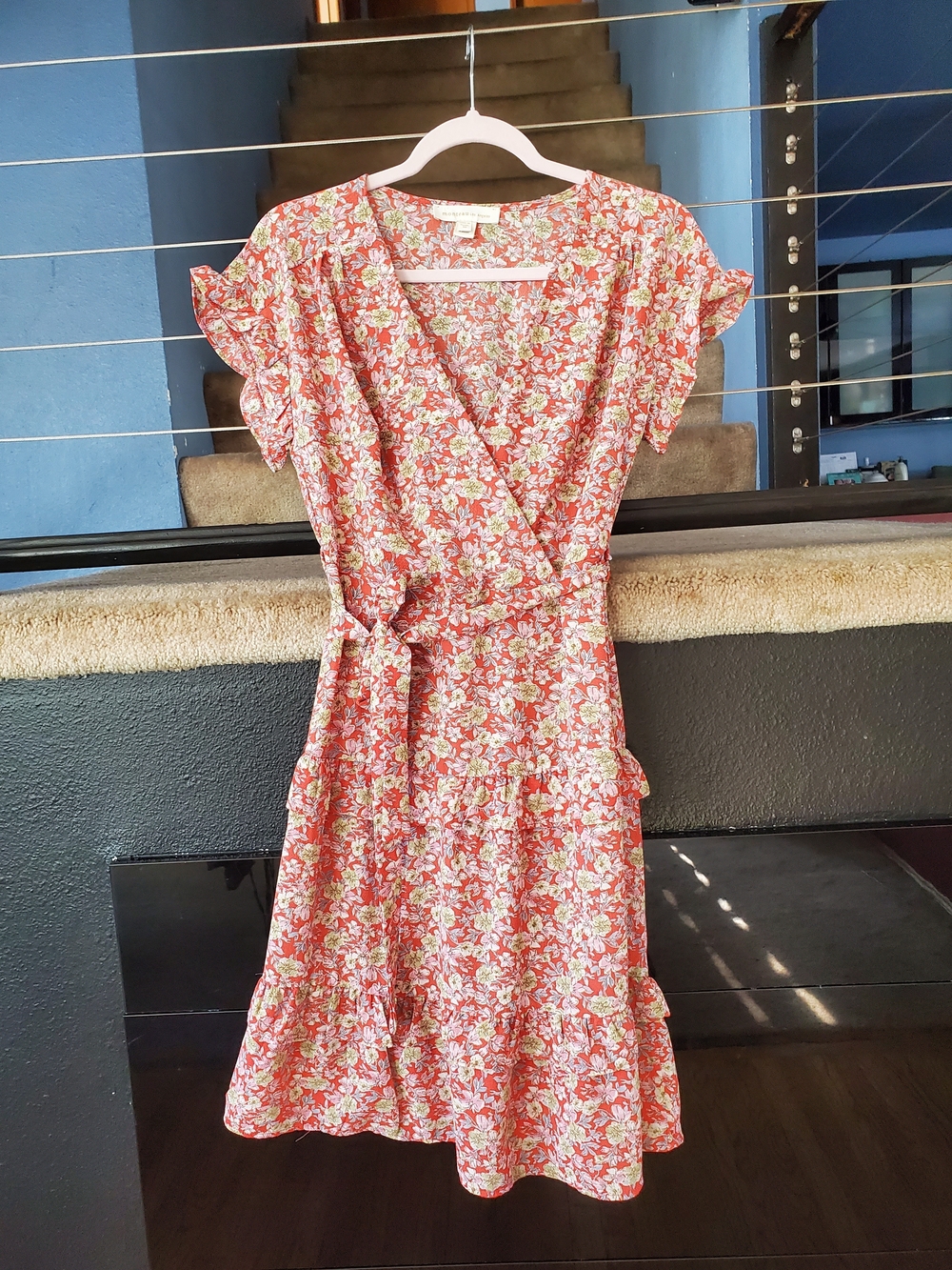 Monteau Coral Floral Wrap Midi Dress